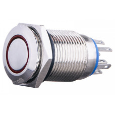 Кнопка металлическая плоская 2NO+2NC 16мм с подсветкой красный LED 220V с фиксацией [A0140010103] TYJ 16-362 АСКО