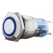 Кнопка металлическая плоская 1NO+1NC 19мм с подсветкой синий LED 24V [A0140010143] TYJ 19-271 АСКО