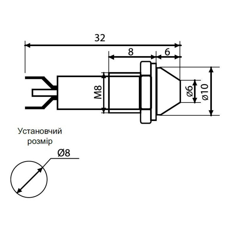 Лампа сигнальная 8мм желтый LED 24v AC/DC металл [A0140030102] AD22C-8 АСКО