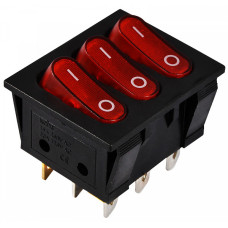 Переключатель 3 клавиши 3NO 35мм с подсветкой красный неон 220V [A0140040120] KCD2-3101N R/B АСКО