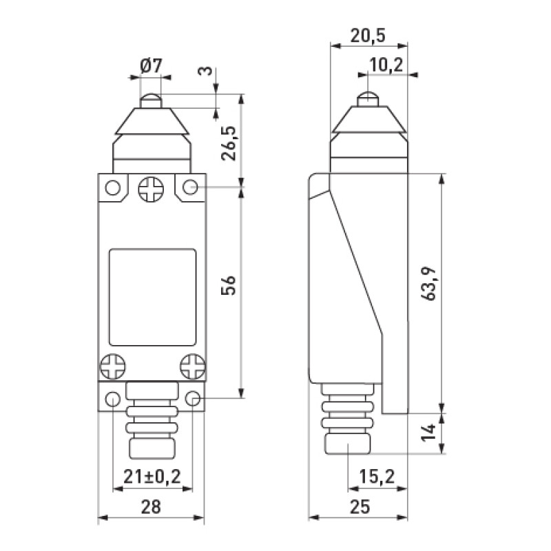 Вимикач кінцевий 1NO+1NC 5A 230V шток [s0070008] e.limitswitch.04 E.NEXT