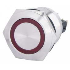 Кнопка металлическая плоская 1NO+1NC 22мм с подсветкой красный LED 24V [A0140010142] TYJ 22-271 АСКО