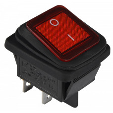 Переключатель 1 клавиша 2NO 28.5мм с подсветкой красный неон 220V IP54 [A0140040114] KCD2-201NW R/B АСКО