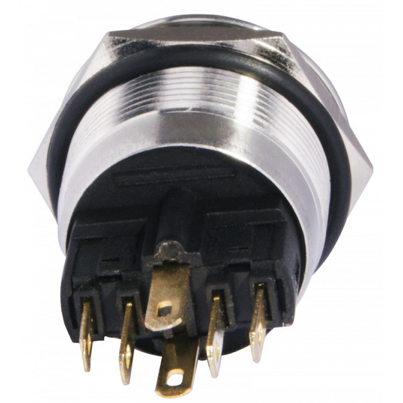 Кнопка металлическая плоская 1NO+1NC 22мм с подсветкой красный LED 24V [A0140010142] TYJ 22-271 АСКО
