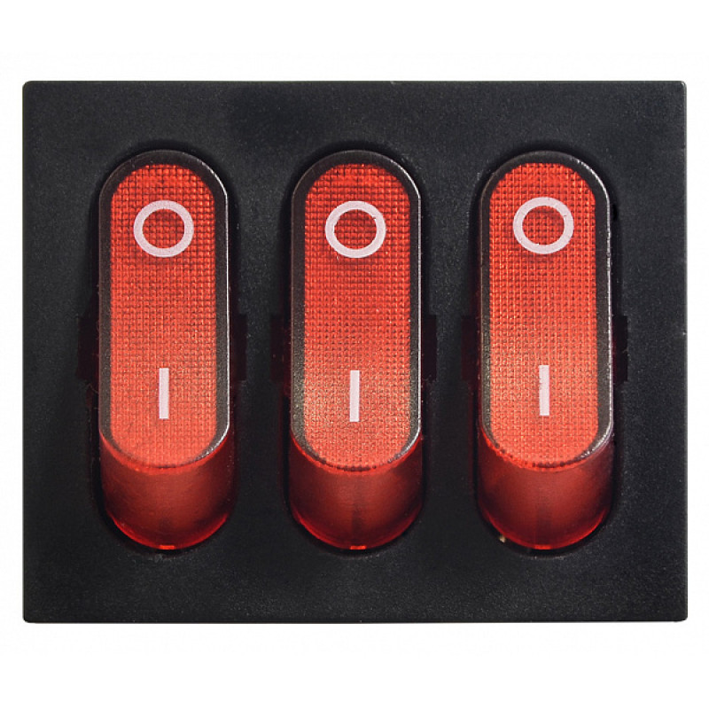 Переключатель 3 клавиши 3NO 35мм с подсветкой красный неон 220V [A0140040120] KCD2-3101N R/B АСКО