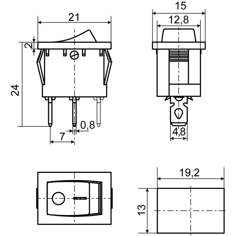 Переключатель 1 клавиша 1NO 19.2мм с подсветкой зеленый неон 220V [A0140040054] KCD1-2-101N GR/B АСКО