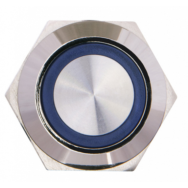 Кнопка металлическая плоская 1NO+1NC 19мм с подсветкой синий LED 24V [A0140010143] TYJ 19-271 АСКО