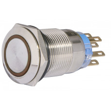 Кнопка металлическая плоская 2NO+2NC 19мм с подсветкой желтый LED 220V с фиксацией [A0140010121] TYJ 19-372 АСКО