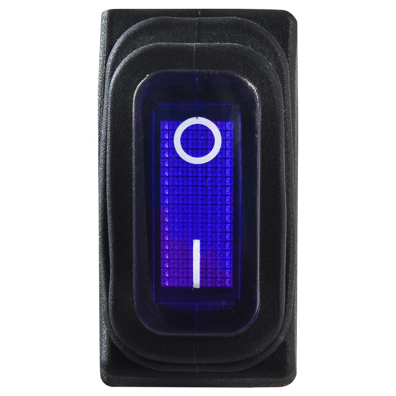 Переключатель 1 клавиша 1NO 28мм с подсветкой синий неон 220V IP54 [A0140040038] KCD3-101NW BL/B АСКО