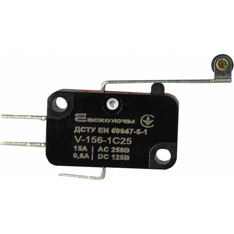 Мікроперемикач 1NO+1NC 15А 250V IP20 пластмасовий ролик на довгій планці [A0050040020] V-15-61C25 АСКО