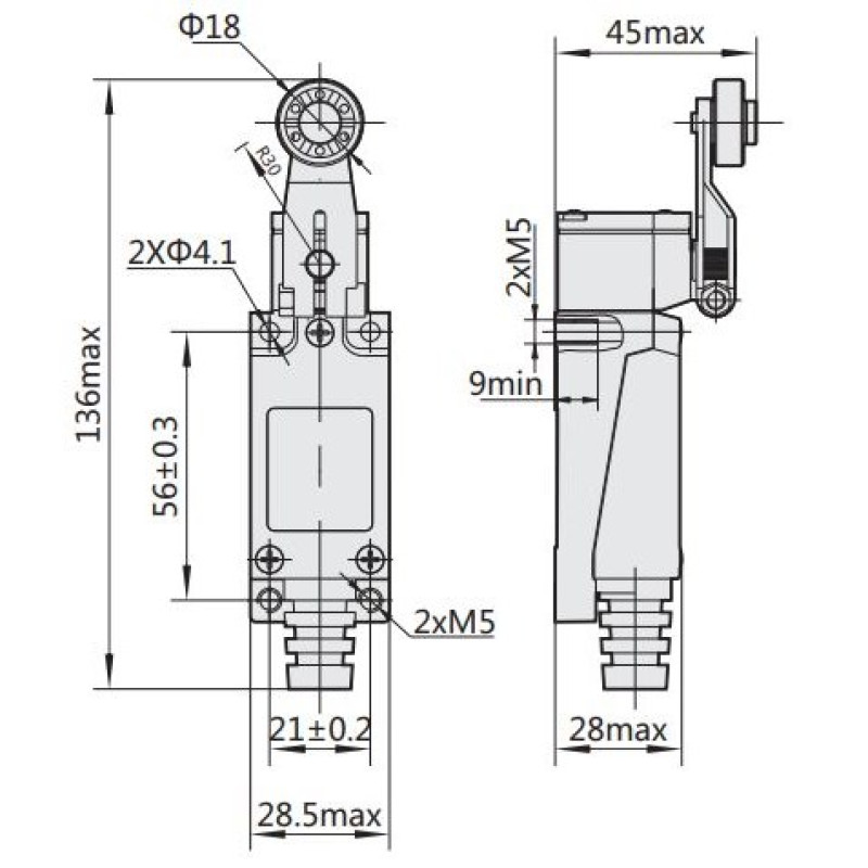 Выключатель концевой 1NO+1NC 5A 220V с поворотным роликом [443024] YBLX-ME/8104 CHINT