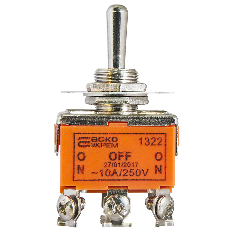 Тумблер "ON-OFF-ON" 4NO 10А 250V 3 положения 6 контактов [A0140060006] 1322 АСКО