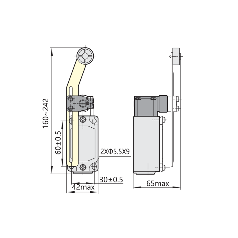 Выключатель концевой 1NO+1NC 10A 220V реверсивный ролик с угловым действием [437087] YBLX-P1/120/1U CHINT