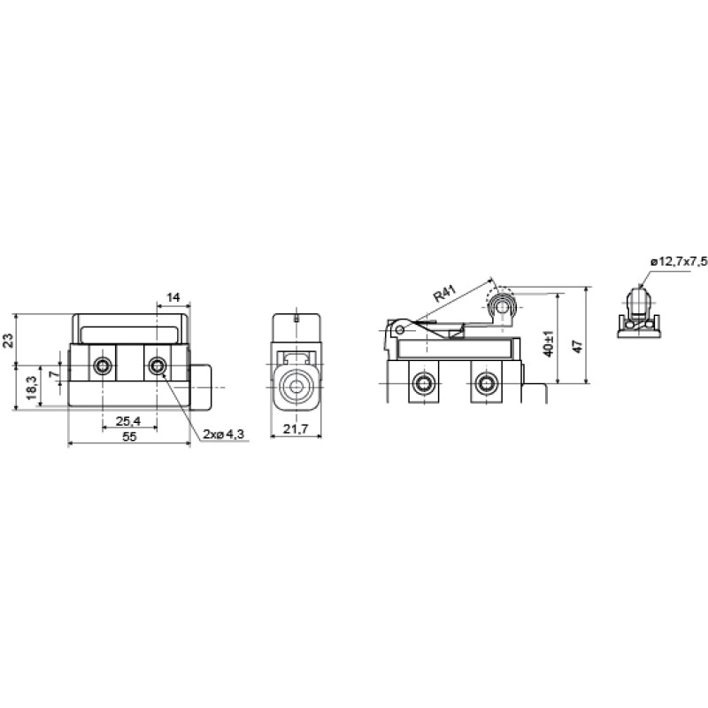 Микропереключатель 1NO+1NC 10А 250V IP54 пластмассовый ролик на короткой планке [A0050040017] D4MC-2020 АСКО