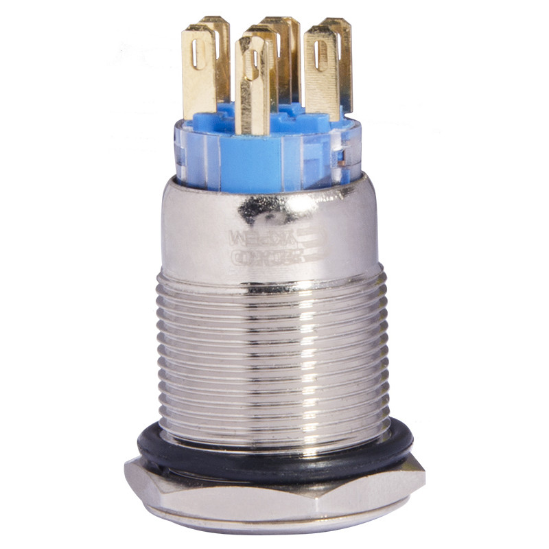 Кнопка металлическая плоская 2NO+2NC 19мм с подсветкой красный LED 220V с фиксацией [A0140010123] TYJ 19-372 АСКО
