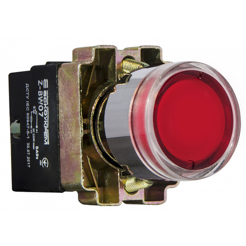 Кнопка управления 1NC 22мм с подсветкой красный неон 220V [A0140010022] XB2-BW3471(72) АСКО