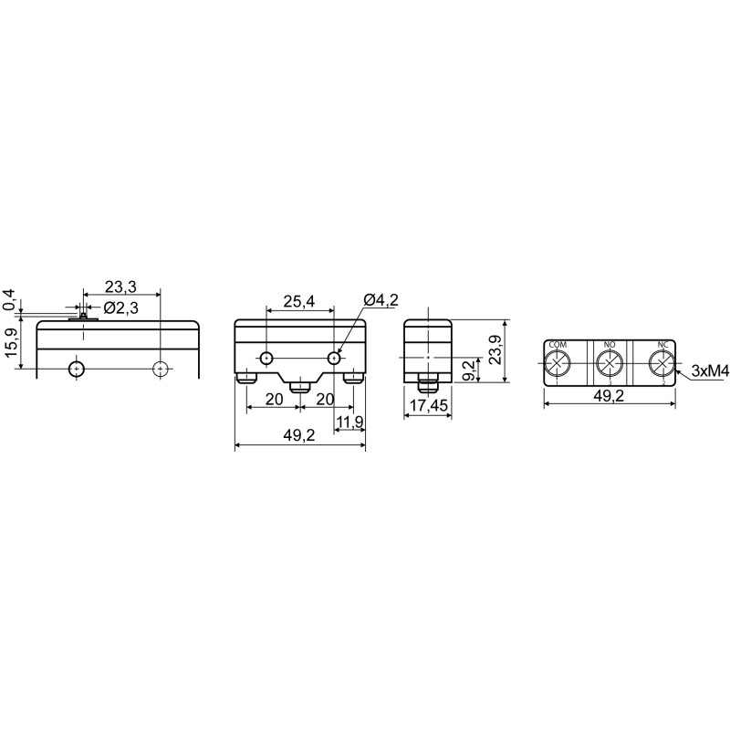 Микропереключатель 1NO+1NC 15А 250V IP20 Pin-шток [A0050040009] Z-15G-B АСКО