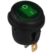 Переключатель круглый 1 клавиша 1NO 23мм с подсветкой зеленый неон 220V IP65 [A0140040075] KCD1-5-101NW GR/B АСКО