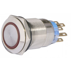 Кнопка металлическая плоская 2NO+2NC 19мм с подсветкой красный LED 220V с фиксацией [A0140010123] TYJ 19-372 АСКО