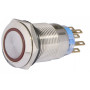 Кнопка металлическая плоская 2NO+2NC 19мм с подсветкой красный LED 220V с фиксацией [A0140010123] TYJ 19-372 АСКО