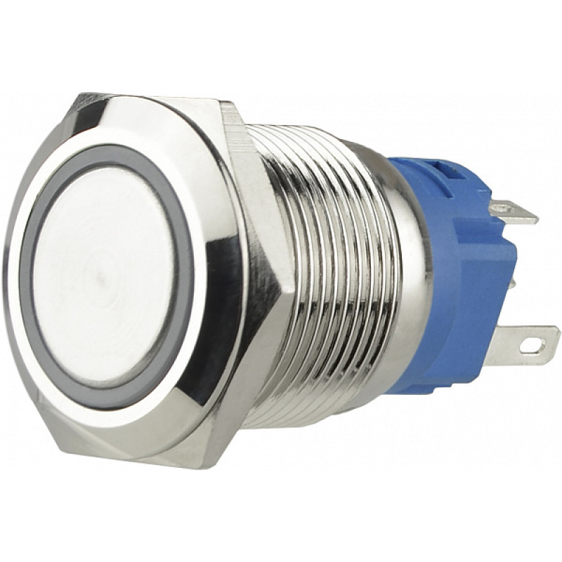 Кнопка металлическая плоская 1NO+1NC 19мм с подсветкой красный LED 24V [A0140010139] TYJ 19-271 АСКО