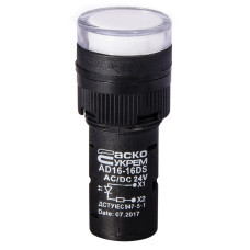 Лампа сигнальная 16мм белый LED 24V АC/DC [A0140030039] AD16-16DS АСКО