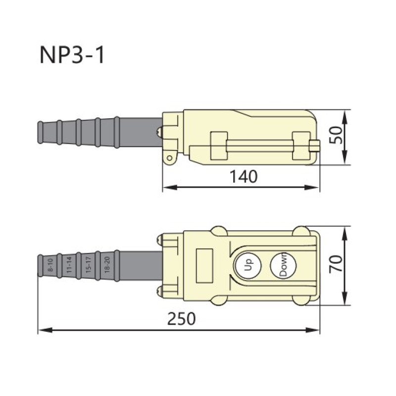 Тельферний пост 2-положення 2NO IP65 [586051] NP3-1 CHINT