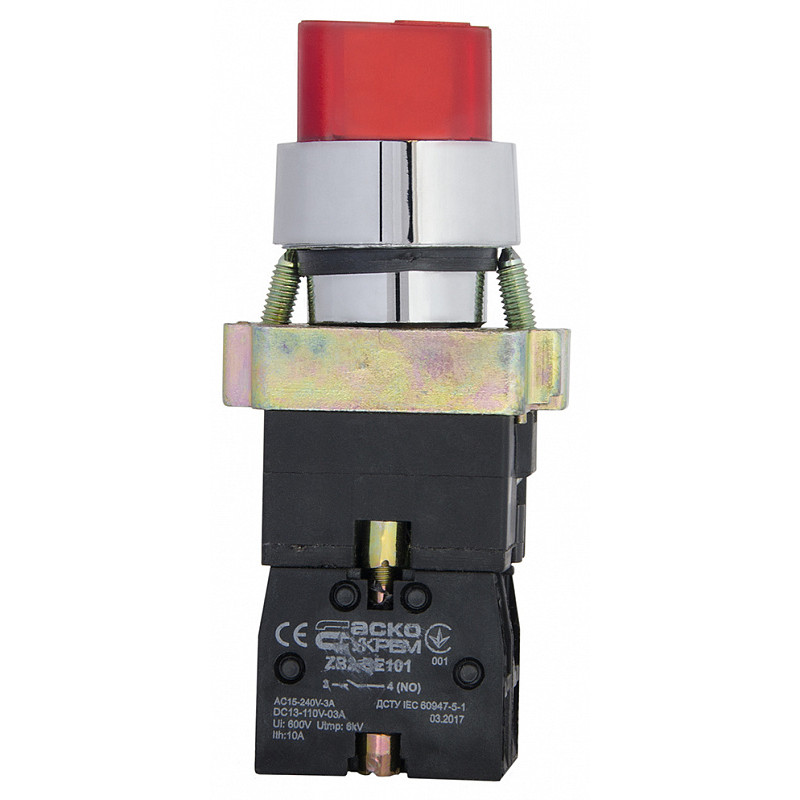 Переключатель "I-O" 1NO+1NC 22мм с подсветкой красный LED 220V 2 положения [A0140010067] XB2-BK2465 АСКО