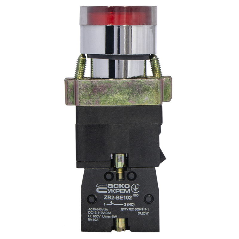 Кнопка управления 1NC 22мм с подсветкой красный неон 220V [A0140010022] XB2-BW3471(72) АСКО