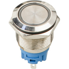Кнопка металлическая плоская 1NO+1NC 19мм c подсветкой зеленый LED 12V [A0140010252] TYJ 19-271 АСКО