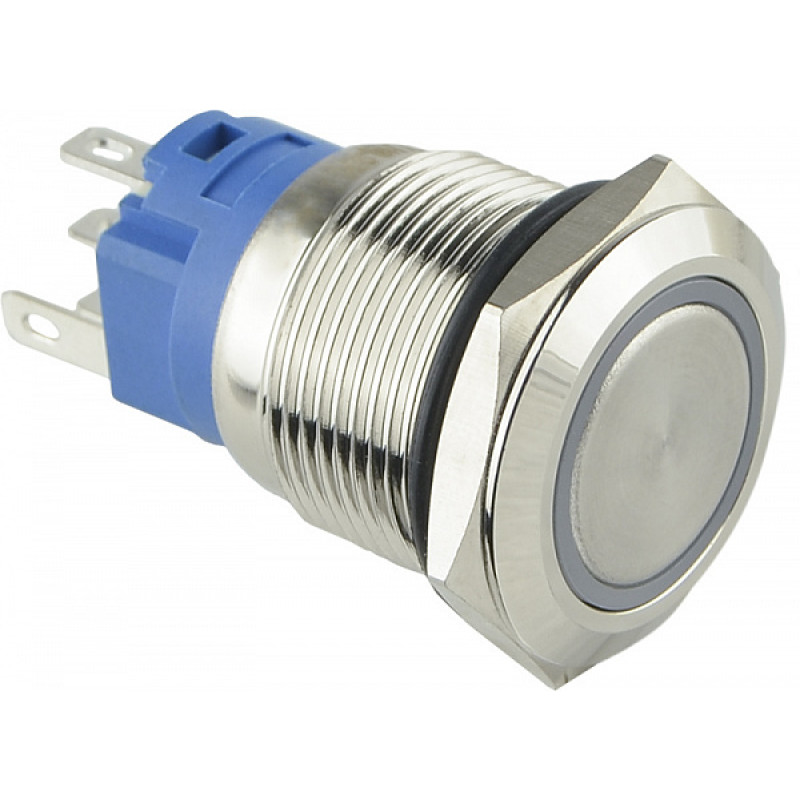 Кнопка металлическая плоская 1NO+1NC 19мм с подсветкой красный LED 24V [A0140010139] TYJ 19-271 АСКО