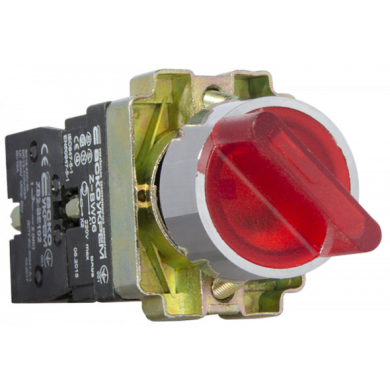 Переключатель "I-O" 1NO+1NC 22мм с подсветкой красный LED 220V 2 положения [A0140010067] XB2-BK2465 АСКО