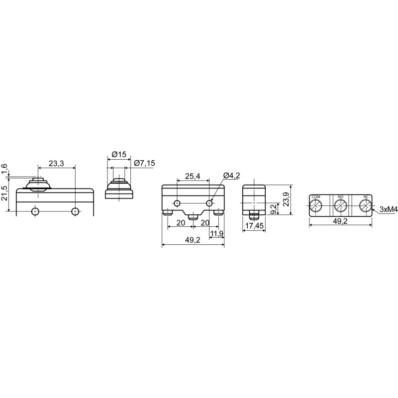 Микропереключатель 1NO+1NC 15А 250V IP20 широкий шток [A0050040008] Z-15GD-B АСКО