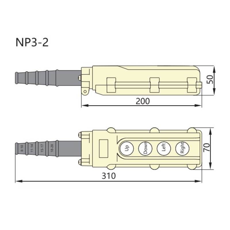 Тельферный пост 4-положения 4NO IP65 [586052] NP3-2 CHINT