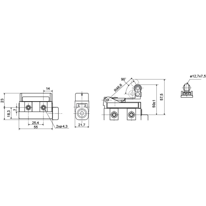 Микропереключатель 1NO+1NC 10А 250V IP54 пластмассовый качающийся ролик на короткой планке [A0050040010] D4MC-3030 АСКО