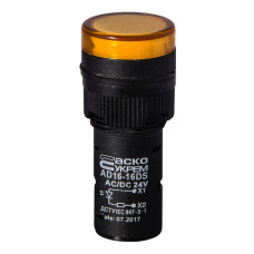 Лампа сигнальная 16мм желтый LED 24V АC/DC [A0140030055] AD16-16DS АСКО