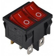 Переключатель 2 клавиши 2NO 22мм с подсветкой красный неон 220V [A0140040084] KCD1-6-2101N R/B АСКО