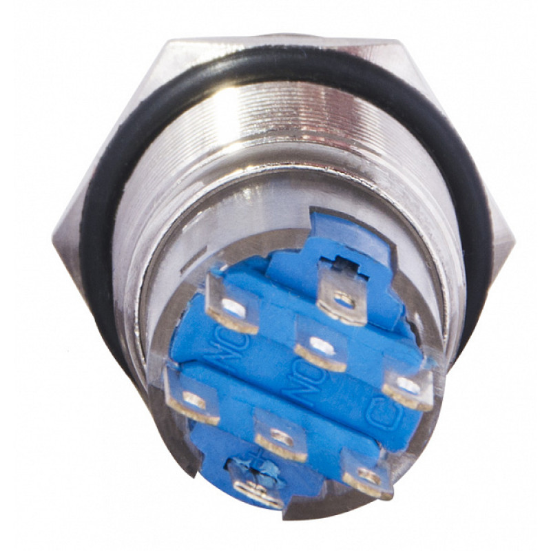 Кнопка металлическая плоская 2NO+2NC 19мм с подсветкой желтый LED 220V [A0140010115] TYJ 19-272 АСКО