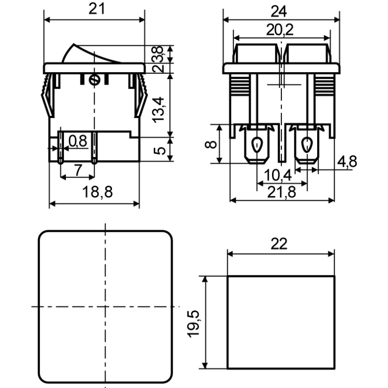 Перемикач 2 клавіши 2NO 22мм з підсвічуванням червоний неон 220V [A0140040084] KCD1-6-2101N R/B АСКО