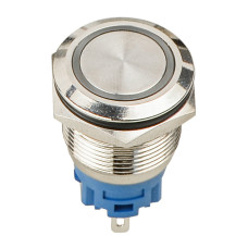 Кнопка металлическая плоская 1NO+1NC 19мм c подсветкой красный LED 12V [A0140010251] TYJ 19-271 АСКО