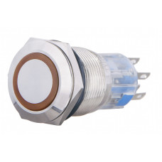 Кнопка металлическая плоская 2NO+2NC 19мм с подсветкой желтый LED 220V [A0140010115] TYJ 19-272 АСКО