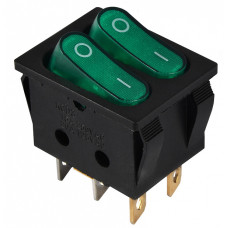 Переключатель 2 клавиши 2NO 29.4мм с подсветкой зеленый неон 220V [A0140040118] KCD2-5-2101N GR/B АСКО