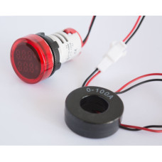 Лампа сигнальная с индикатором напряжения и тока 22мм красный LED 220V AC 50-500V 5-100А [s009039] e.ad22.va E.NEXT