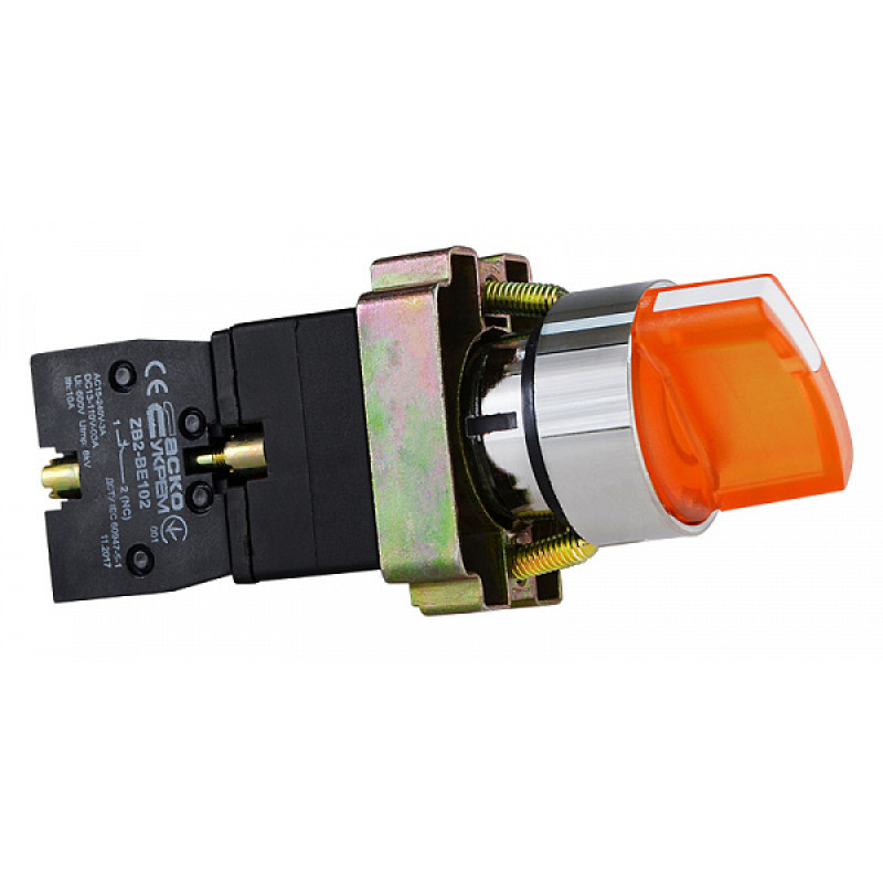 Переключатель "I-O" 1NO+1NC 22мм с подсветкой желтый LED 220V 2 положения [A0140010081] XB2-BK2565 АСКО