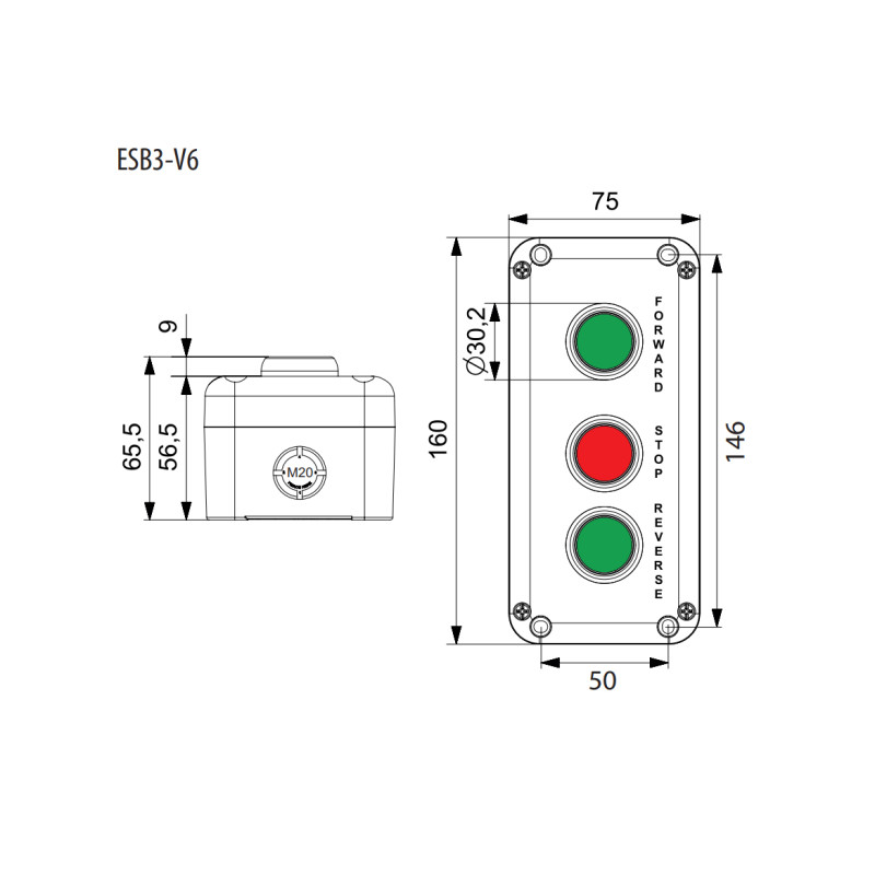 Пост тримісний "FORWARD-STOP-REVERSE" 230V 2NO+1NC IP65 [4771629] ESB3-V6 ETI