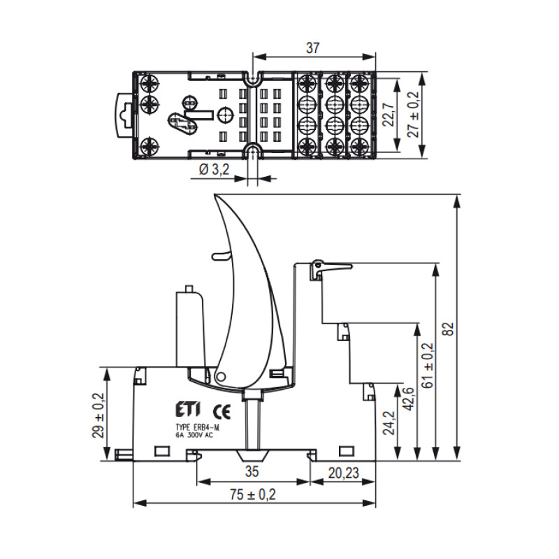 Колодка 12А 8к 300V AC тип M для проміжного реле ERM2 [2473013] ERB2-M ETI