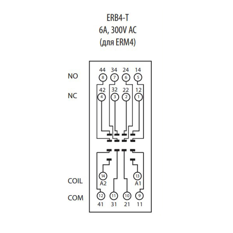 Колодка 6A 14к 300V AC тип Т для промежуточного реле ERM4 [2473014] ERB4-T ETI