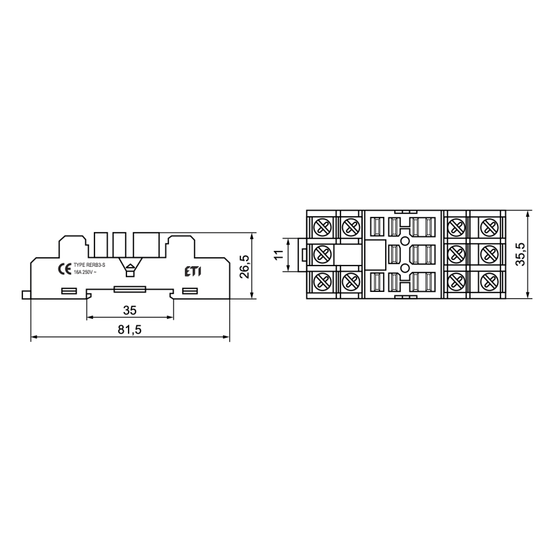 Колодка 16А 250V AC для промежуточного реле RERM3 [2473064] RERB3-S ETI