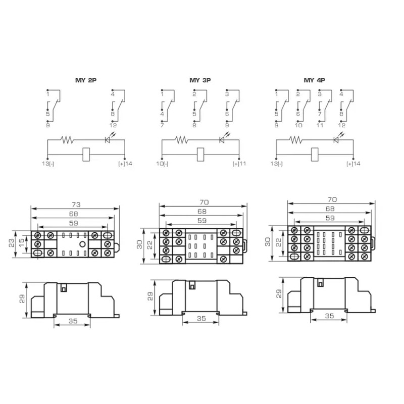 Колодка 5A 2к 220V AC МY для проміжного реле [Б00030651] CNC