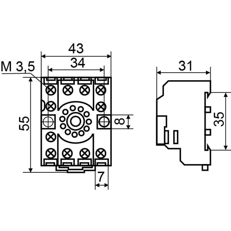 Колодка 10А 3к 220V AC МК3P для проміжного реле [A0090020002] PF113A-E АСКО